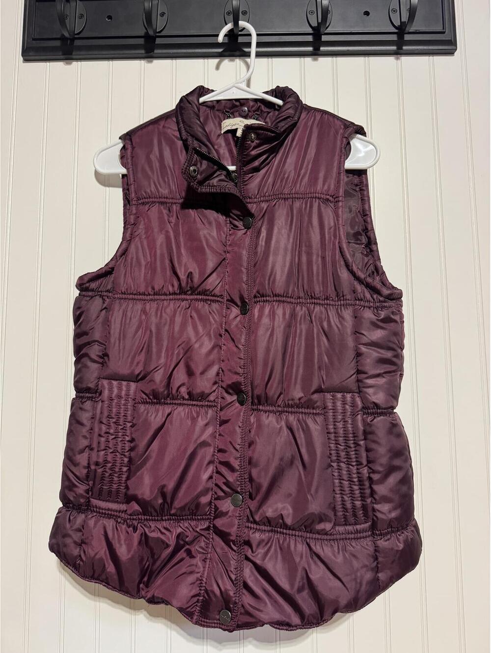 Indigo Saints Burgundy Quilted Puffer Vest Snap Button Zip Up Women Size L